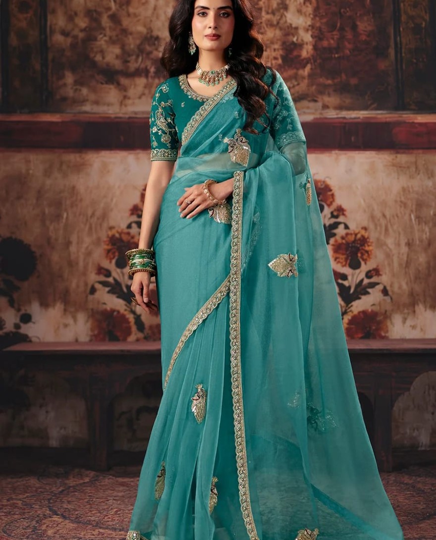 1007 - Sea Blue Designer Style Festive Wear Saree